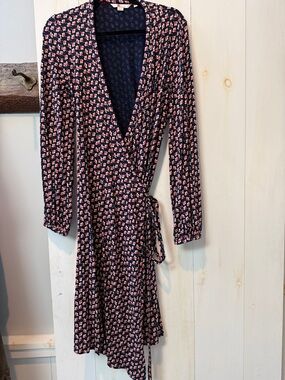 Boden Navy Wrap Dress with Pink Floral Print